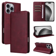for iPhone 12 Pro / 12 Wallet Case, PU Leather + TPU, Magnetic Card Holder with Kickstand, Shockproof Full Body Protective Flip Cover, Classic Design for iPhone 12 Pro / 12 Men Women, Winered