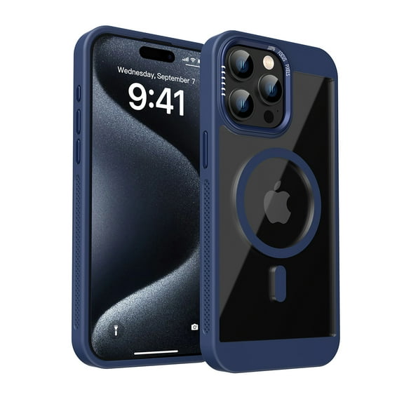 for iPhone 12 Pro / iPhone 12 6.1" Magnetic Case, Compatible with Mag-Safe, Mesh Bumper Heat Dissipation Phone Case, Non-Yellowing Clear Back Shockproof Protective Cover, Blue