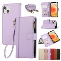 for iPhone 12 Pro / 12 6.1" Wallet case with Card Holder for Women Men,Phone case RFID Blocking PU Leather Flip Cover with Strap Zipper Credit Card Slots,Kickstand,With Wrist Strap,Purple