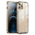 thumbnail image 1 of for iPhone 12 Pro 6.1 inch Case Solid Color Slim Cover with Steel Metal Frame, Transparent Back, Ultra Slim Anti-Scratch Shockproof Protective Case Cover for Apple iPhone 12 Pro,Gold, 1 of 8