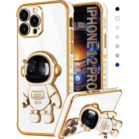 for iPhone 12 Pro Case Astronaut Cute for Women Girls Girly Unique White Phone Cases with Astronaut Hidden Stand Kickstand 6D Design Cover for iPhone 12Pro 6.1 inch