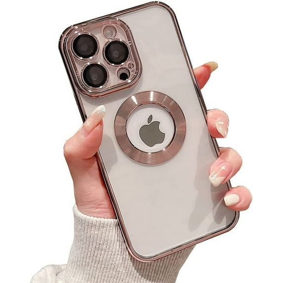 for iPhone 12 Pro Case with Camera Lens Protector, Logo View for Women Men, Soft Plating Transparent Slim Ultrathin Phone Cases for iPhone 12 Pro Clear Back Cover (for iphone12Pro,Rose Pink)