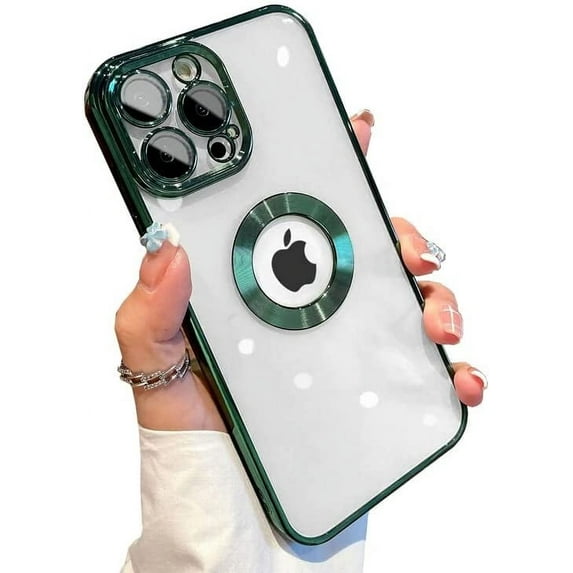 for iPhone 12 Pro Case with Camera Lens Protector, Logo View for Women Men, Soft Plating Transparent Slim Ultrathin Phone Cases for iPhone 12 Pro Clear Back Cover (for iphone12Pro,Green)