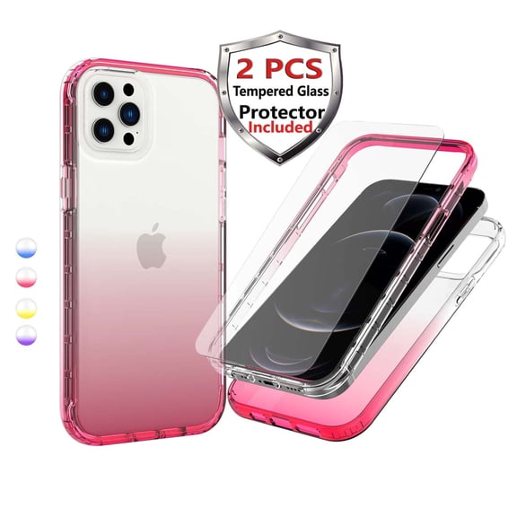 iPhone 12 Pro / iPhone 12 Case Clear, Njjex [2-Pack] for Apple iPhone 12 Pro Tempered Glass Screen Protector, Crystal Clear Shock Absorption Technology Bumper Soft TPU Cover