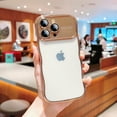 thumbnail image 1 of for iPhone 12 Pro Case Curly Wave Design Edge Plating Shiny Case Cute Clear Transparent Camera Lens Full Protection Soft TPU Shockproof Phone Cover for iPhone 12 Pro Women Girls, Gold, 1 of 11