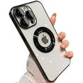 thumbnail image 1 of for iPhone 12 Pro Case,Magnetic Compatible with Magsafe,Glass Lens Camera Protector,Logo View Hard Luxury Phone Cases for iPhone 12 Pro for Women Men Transparent Cover (Black), 1 of 12