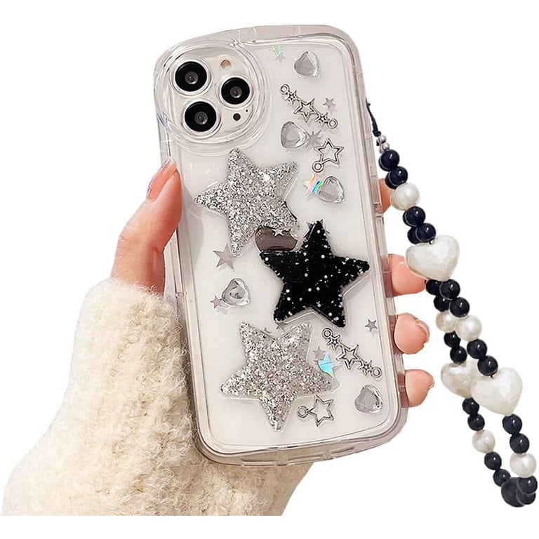 for iPhone 12 Pro Case with Phone Charm Chain Accessories Cute 3D Sparkle  Shiny Stars Rhinestone Clear Phone Case Women Girl Aesthetic Shockproof Case  for iPhone Pro-6.1'' - Walmart.com
