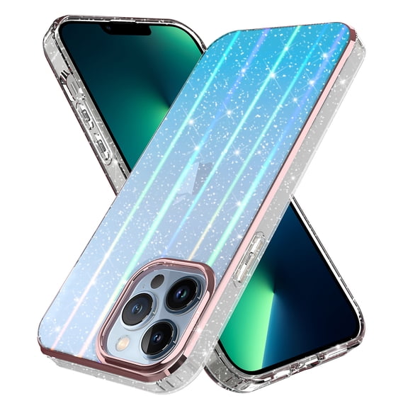 iPhone 12 Pro / iPhone 12 Case, Rosebono Bling Glitter Sparkle Laser Blue Ultra Transparent Fashion Cute Colorful Skin Cover ShockProof Case for iPhone 12 / 12 Pro