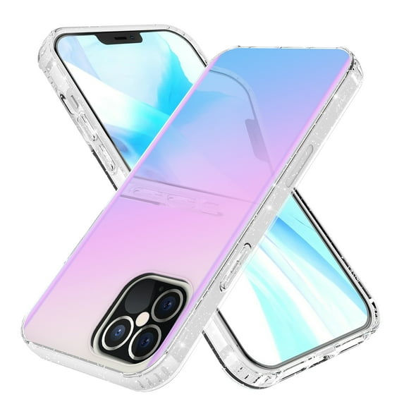 iPhone 12 Pro / iPhone 12 Case, Rosebono Bling Glitter Sparkle Laser White Ultra Transparent Fashion Cute Colorful Skin Cover Shockproof Case for iPhone 12 / 12 Pro