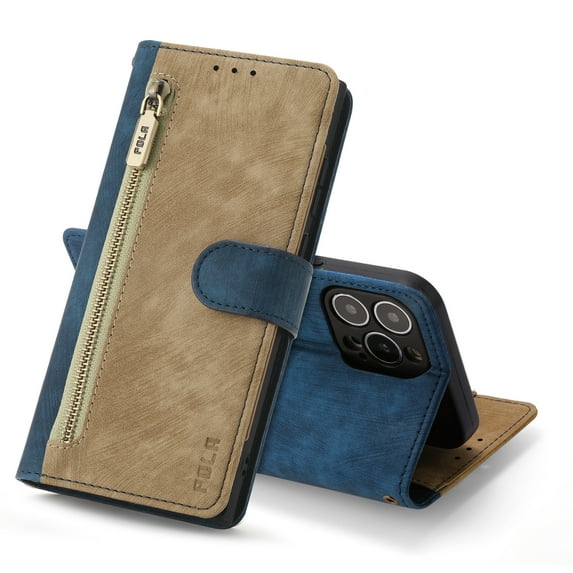 for iPhone 12 Pro / 12 Case Wallet with Card Slot Premium Soft PU Leather Zipper Flip Folio Wallet with Wrist Strap Kickstand Protective for iPhone 12 Pro / 12 6.1 inch Wallet Case - Blue