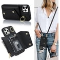 thumbnail image 1 of for iPhone 12 Pro Case Wallet with Strap for Women,Crossbody Lanyard and Wristlet Strap,Zipper Pocket,Credit Card Holder,Ring Stand,RFID Blocking Phone Wallet Cases(6.1 inch,Black), 1 of 9