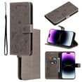thumbnail image 1 of For iPhone 12 Pro Case, iPhone 12 Case, Mantto PU Leather Cover with Cat Patterned Embossed Cute Painted Flip Wallet Card Kickstand Hand Strap Magnetic Closure Case For iPhone 12/12 Pro, Gray, 1 of 9