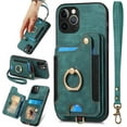 thumbnail image 1 of for iPhone 12 Pro Cases Wallet Card Holder 2023,Ring Holder Stand,RFID-Blocking,Wrist Strap,Camera Lens Protector,Leather Magnetic Protective Flip Cover for iPhone 12 Pro (6.1", Green), 1 of 14