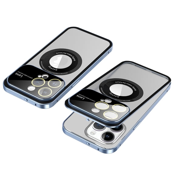 for iPhone 12 Pro Frosted Semi-Transparent Magnetic Case, Compatible with MagSafe Wireless Charging, Aluminum Alloy Frame Shockproof Elastic Buckle Lens Protector Cover,Blue