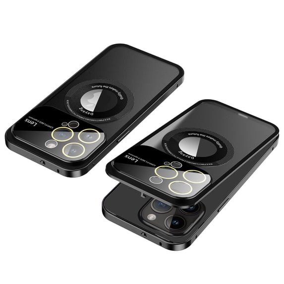 for iPhone 12 Pro Frosted Semi-Transparent Magnetic Case, Compatible with MagSafe Wireless Charging, Aluminum Alloy Frame Shockproof Elastic Buckle Lens Protector Cover,Black
