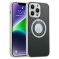 thumbnail image 1 of for iPhone 12 Pro, Luxury Compatible with MagSafe Slim PU Leather Camera Lens Protector Bling Sparkle Lens Shockproof Case Logo Visible Design for Women Girls For iPhone 12 Pro, Black, 1 of 10