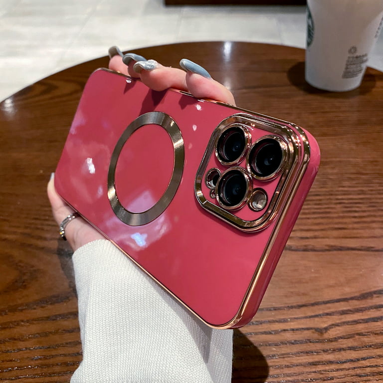 for iPhone 12 Pro Magnetic Case MagSafe Support, iPhone 12 Pro Case  Built-in Camera Protector Plating Gold Soft Silicone TPU Slim Case for  iPhone 12 Pro 6.1 inch,Red 