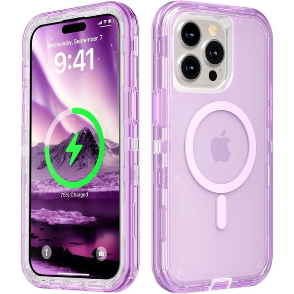 For iPhone 12 Pro Max&13 Pro Max Magsafe Case, Transparent Phone Case Compatible with MagSafe, Triple Layer Magnetic Charging Case, Heavy Duty Shockproof and Drop-Proof Phone Case, Crystal Purple