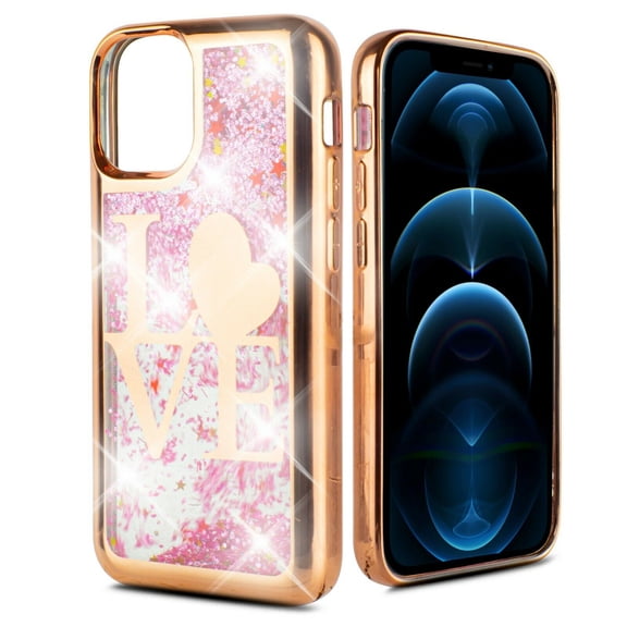 for iPhone 12 Pro Max 6.7 inch Liquid Glitter Bling Sparkling Cute Woman Girl Case Phone Case Silicone PU Shock Bumper Scratch Guard Skin Wrap Slim Cover