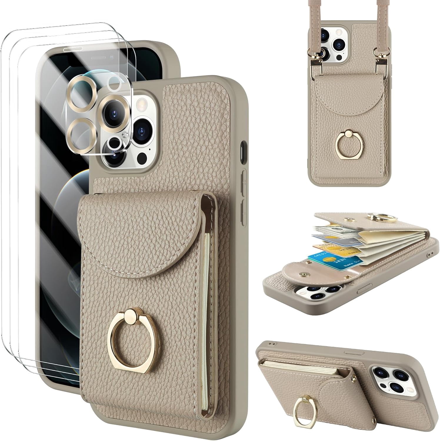 iPhone 12 Pro Max [8 in 1] Wallet Cover with Card Holder+3 Screen ...