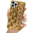thumbnail image 1 of iPhone 12 Pro Max Bling Case with Hand Strap, Luxury 3D Glitter Diamond Crystal Wrist Bumper, Shockproof 6.7 Inch - Gold, 1 of 8
