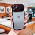 thumbnail image 1 of for iPhone 12 Pro Max Bling Glitter Case for Women Girls, Cute Wave Frame Curly Shape with Love Heart Pattern Raised Camera Protection Luxury Plating Shockproof Case for iPhone 12 Pro Max, Black, 1 of 7
