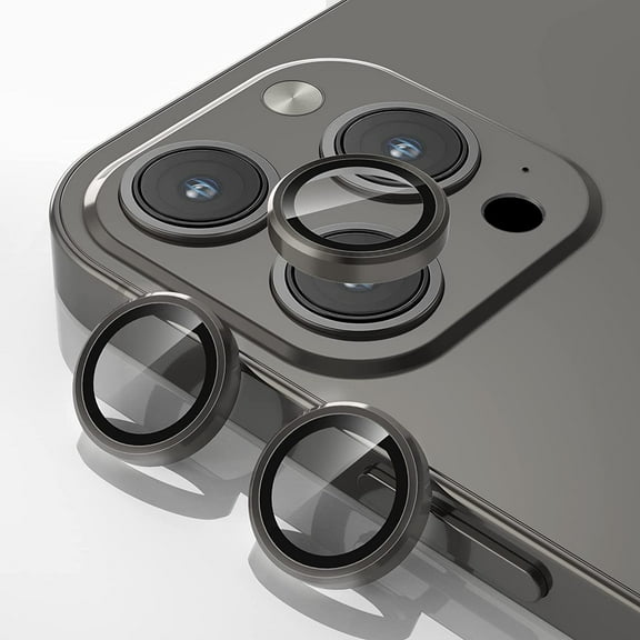iPhone 12 Pro Max Camera Lens Protector with Aluminum Alloy Ring Tempered Glass Lens Protector for iPhone 12 Pro Max, Scratchproof, HD Clear, Easy Installation, Case Friendly - Graphite