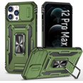 thumbnail image 1 of for iPhone 12 Pro Max Case for 12 Pro Max Case,with Slide Camera Cover & Built-in 360° Rotate Ring Kickstand Magnetic Shockproof Cover Case-Military Green, 1 of 12
