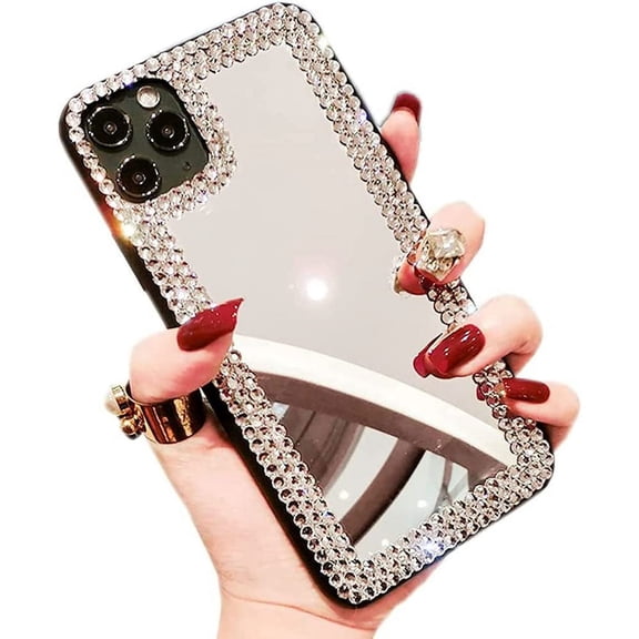 for iPhone 12 Pro Max Case 3D Glitter Sparkle Bling Mirror Case Luxury Shiny Crystal Rhinestone Diamond Bumper Clear Protective Case Cover for Women for iPhone 12 Pro Max 6.7"-Silver
