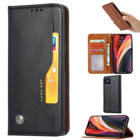 iPhone 12 Pro Max Case 6.7", Allytech Premium PU Leather Kickstand Feature Cards Pockets Full Protective Defender Book Style Wallet Case Cover for Apple iPhone 12 Pro Max 6.7", Black