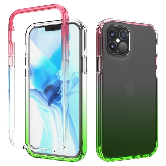 iPhone 12 Pro Max Case (6.7"), Rosebono Full-Body Rugged Ultra Transparency Hybrid Protective Case With Built-in Screen Protector for iPhone 12 Pro Max (Red/Green)