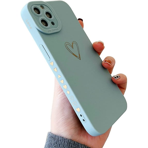 for iPhone 12 Pro Max Case 6.7", Side Back Cute Plated Love Heart with Anti-Fall Lens Cameras Cover Protection Soft TPU Shockproof Anti-Fingerprint Phone Cases for Women Girls Men Blue