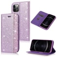 thumbnail image 1 of iPhone 12 Pro Max Case, Allytech Bling Glitter Design PU Leather Credit Cards Wallet Case Folio Flip Folding Stand Cover Shockproof Protection Cover for Apple iPhone 12 Pro Max, Purple, 1 of 1