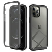 iPhone 12 Pro Max Case with Built in Screen Protector,Dteck Full-Body Shockproof Rubber Hybrid Protection Crystal Clear PC Back Protective Phone Case Cover for Apple iPhone 12 Pro Max,Black