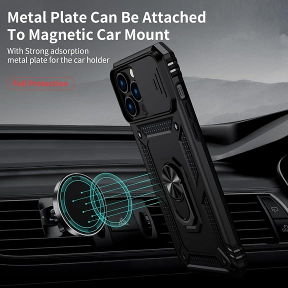 for iPhone 12 Pro Max Case with Camera Lens Cover, 10 FT Military Grade Drop Protection, Magnetic Ring Holder Kickstand Protective Phone Case for iPhone 12 Pro Max,Black
