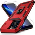 thumbnail image 1 of for iPhone 12 Pro Max Case with Camera Lens Cover, HD Screen Protector, 10 FT Military Grade Drop Protection, Magnetic Ring Holder Kickstand Protective Phone Case for iPhone 12 Pro Max,Red, 1 of 12