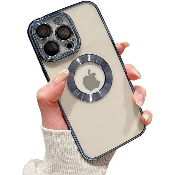 for iPhone 12 Pro Max Case with Camera Lens Protector, Logo View for Women Men, Soft Slim Phone Cases for iPhone 12 Pro Max Clear Ultrathin Back Cover (12ProMax,Blue)