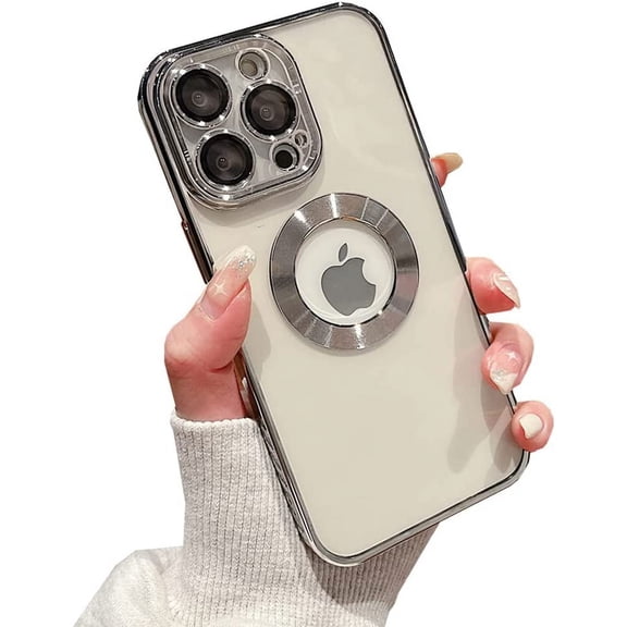 for iPhone 12 Pro Max Case with Camera Lens Protector, Logo View for Women Men, Soft Slim Phone Cases for iPhone 12 Pro Max Clear Ultrathin Back Cover (12ProMax,Silver)