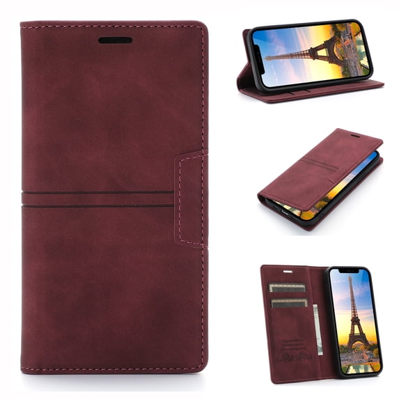 iPhone 12 Pro Max Case with Card Cash Holder, Allytech Premium PU Leather Wallet Purse Case with Book Style Folio Flip Stand Magnetic Case Compatible with iPhone 12 Pro Max (6.7" 2020), Winered