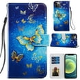 thumbnail image 1 of iPhone 12 Pro Max Case with Card Holder & Hand Strap, Allytech PU Leather Soft TPU Back Shockproof Magnetic Button Kickstand Wallet Case for iPhone 12 Pro Max 6.7 inch 2020, Gold Butterfly, 1 of 2