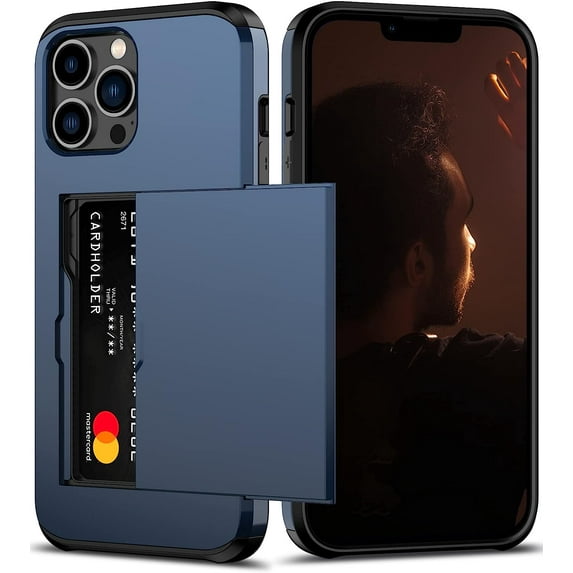 for iPhone 12 Pro Max Case with Card Holder Heavy Duty Protective Dual Layer Shockproof Hidden Card Slot Slim Wallet Case for iPhone 12 Pro Max for Men&Women(Blue)