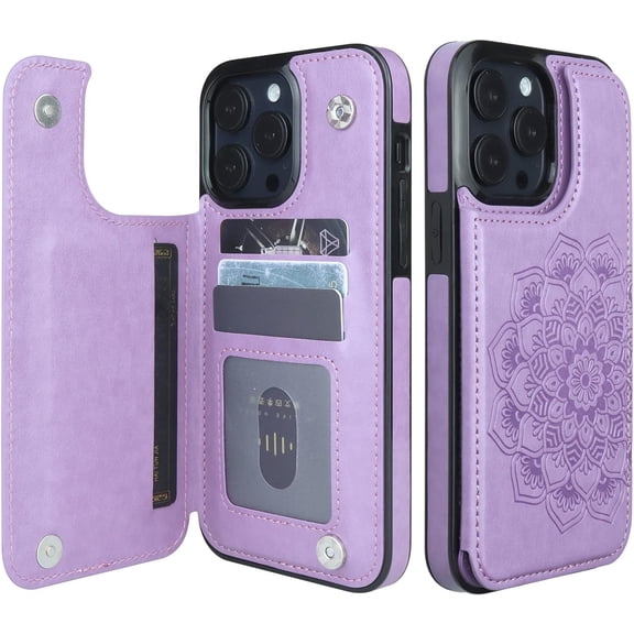 for iPhone 12 Pro Max Case with Card Holder Heavy Duty Protective Premium Leather RFID Blocking Shockproof Slim Credit Card Slot Wallet Case for iPhone 12 Pro Max for Women&Girls(Purple)