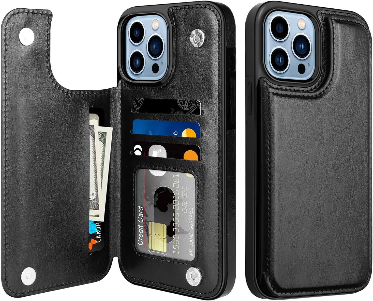 for iPhone 12 Pro Max Case with Card Holder and Kickstand Heavy Duty ...
