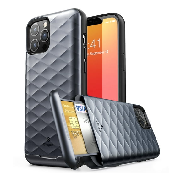 iPhone 12 Pro Max Case, Clayco [Argos Series] Slim Card Holder Protective Wallet Case for iPhone 12 Pro Max 6.7" with Built-in Sliding Credit Card/ID Card Slot - Black