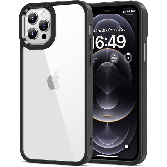 for iPhone 12 Pro Max Case Clear [Anti-Yellowing] Anti-Scratch Transparent Hard Back and Soft Edge [Military Grade Drop Protection] Shockproof Phone Cover - Black