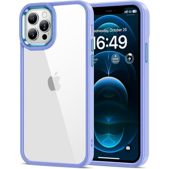 for iPhone 12 Pro Max Case Clear [Anti-Yellowing] Anti-Scratch Transparent Hard Back and Soft Edge [Military Grade Drop Protection] Shockproof Phone Cover - Light Purple