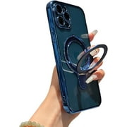 for iPhone 12 Pro Max Case Clear Build-in Stand with Camera Lens Protection MagSafe Shockproof Soft Protective Slim Phone Case Cover for iPhone 12 ProMax Case 6.7 Inch - Blue