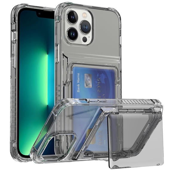 for iPhone 12 Pro Max Case, Clear Protective Phone Case with Credit Card Holder Kickstand Heavy Duty Protection Shockproof Anti-Scratch Anti-Yellow Cover for iPhone 12 Pro Max 6.7 inch, Black