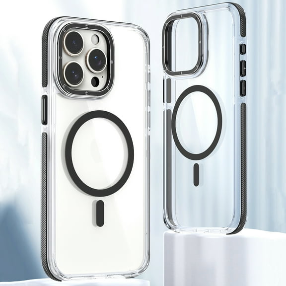 For iPhone 12 Pro Max Case, Compatible with MagSafe, Military-Grade Protection, Yellowing Resistant, Scratch-Resistant Back, Magnetic Shockproof Clear Crystal Phone Case for iPhone 12 Pro Max,Black