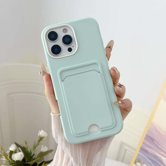 for iPhone 12 Pro Max Case with Credit Card Slot, Hybrid TPU+PC Shockproof Protective Back Cover, Luxury Lightweight Anti-Scratch Drop Protection Phone Case for iPhone 12 Pro Max, Lightgreen